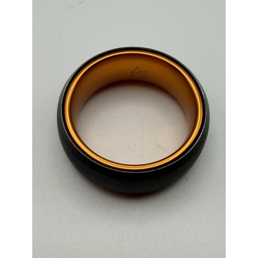 Embr Men's Tungsten Black And orange Ring 8mm Size 6